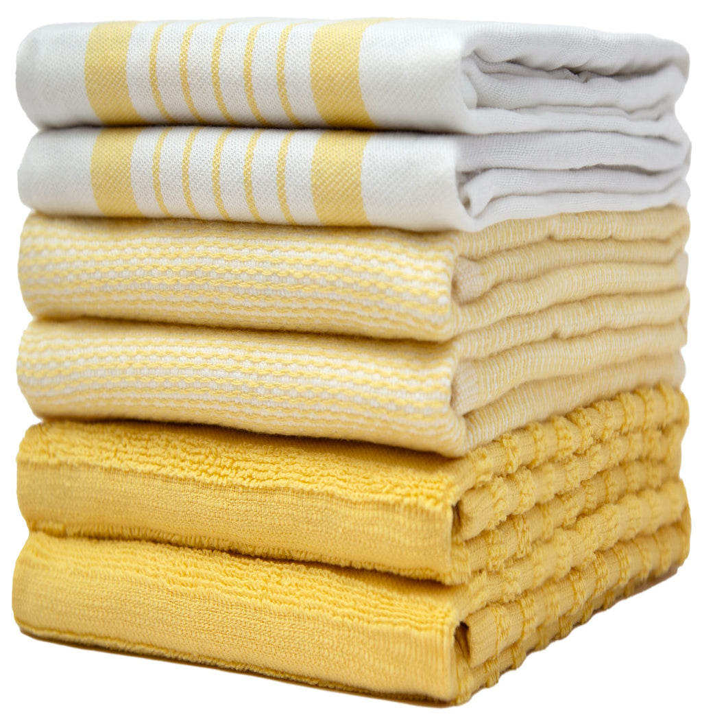 Premium Kitchen Towels (20”x 28”, 6 Pack) | Large Cotton Dish Towels | Flat & Terry Highly Absorbent Kitchen Linen Set with Hanging Loop | Gray