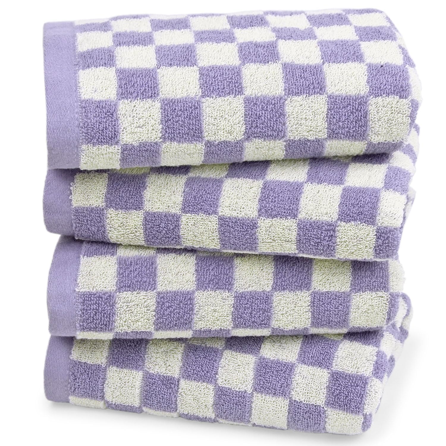 Jacquotha Hand Towels for Bathroom 4 Pack, Cotton Soft Absorbent for Face Spa Bath Gym Kitchen, Hand Towel Set Decorative Checkered, 13 x 29 Inches, 4 Colors