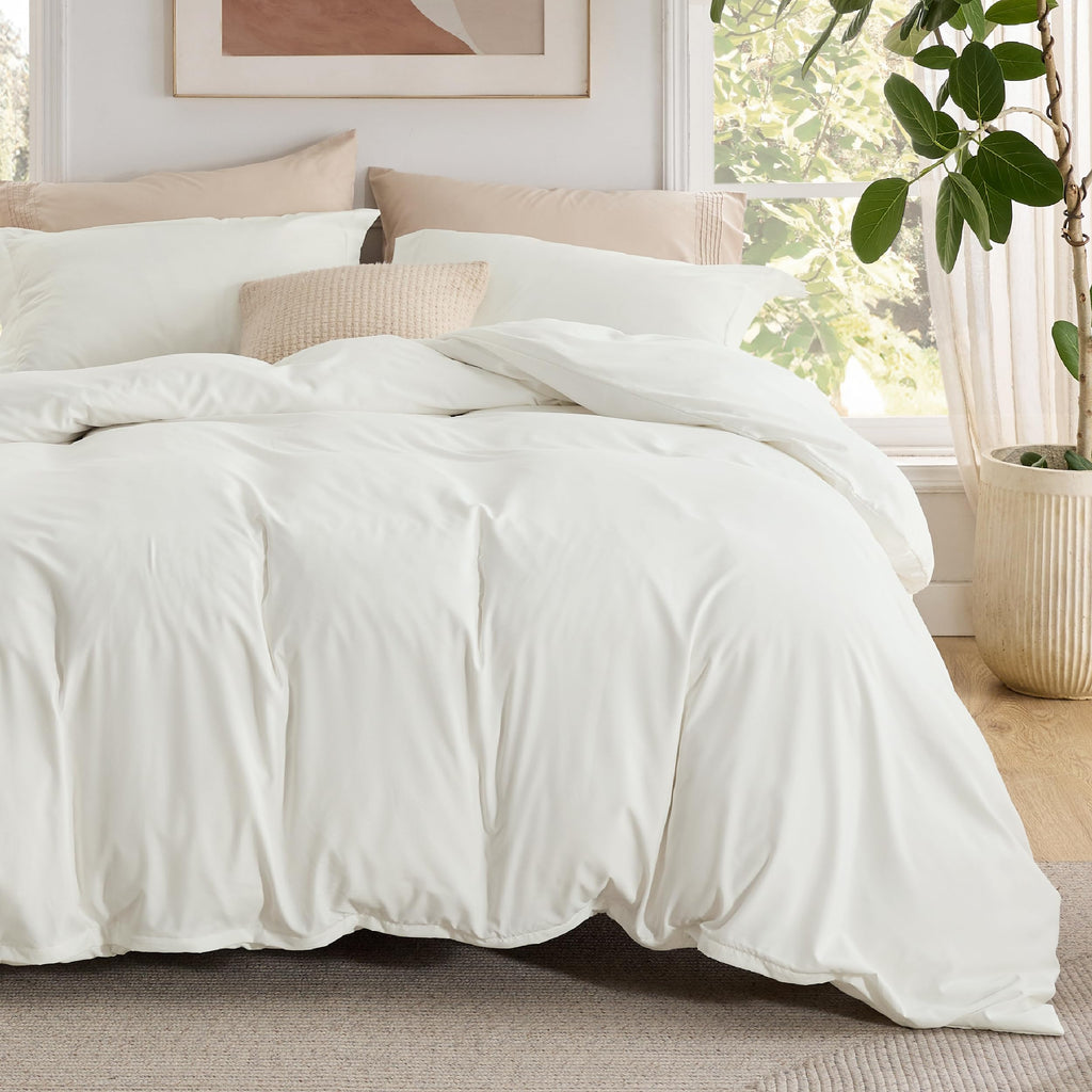Bedsure White Duvet Cover Queen Size - Soft Double Brushed Bedding Set for Kids & Adults, Zipper Closure, 3 Pieces, Includes 1 Duvet Cover (90"x90") & 2 Pillow Shams, NO Comforter