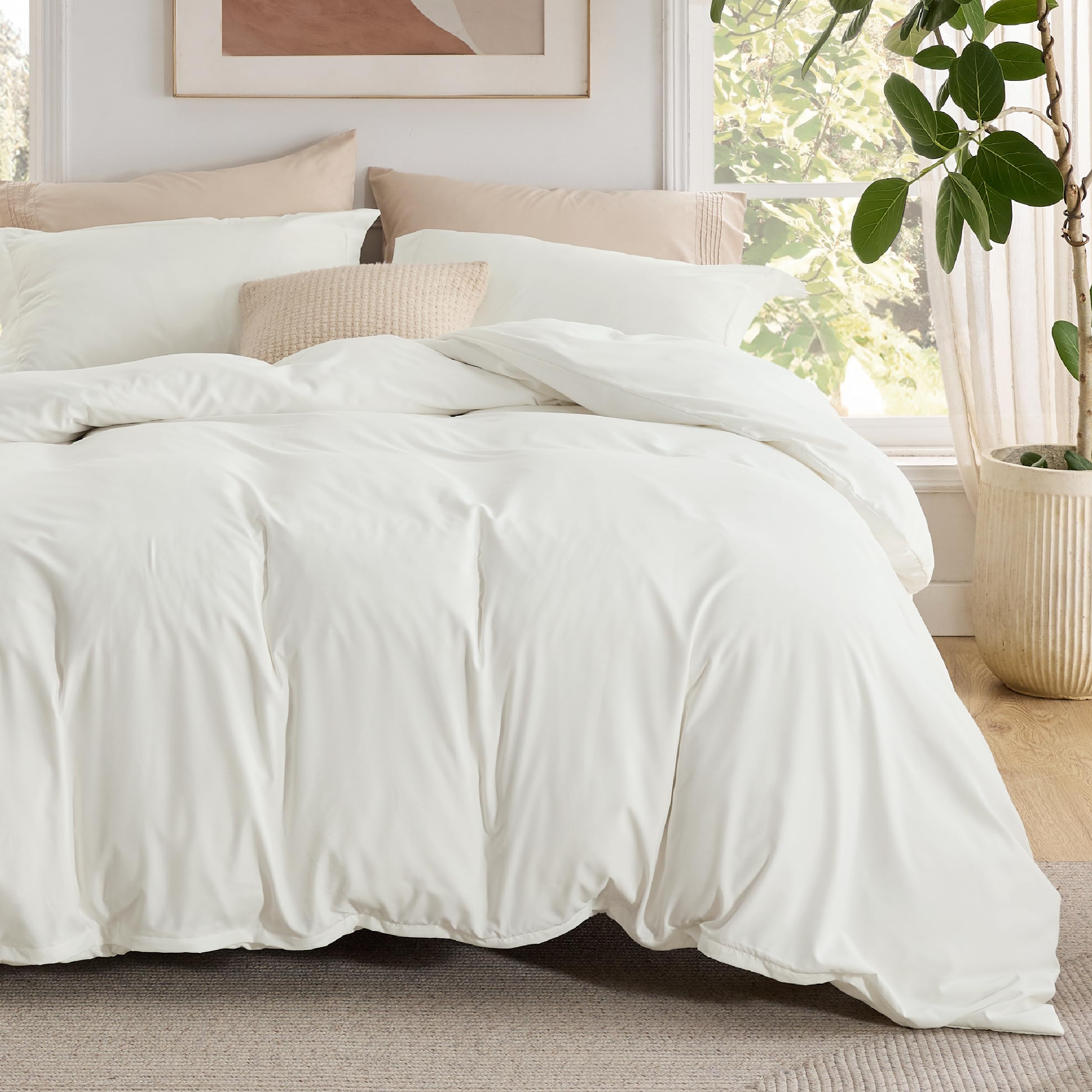 Bedsure White Duvet Cover Queen Size - Soft Double Brushed Bedding Set for Kids & Adults, Zipper Closure, 3 Pieces, Includes 1 Duvet Cover (90"x90") & 2 Pillow Shams, NO Comforter