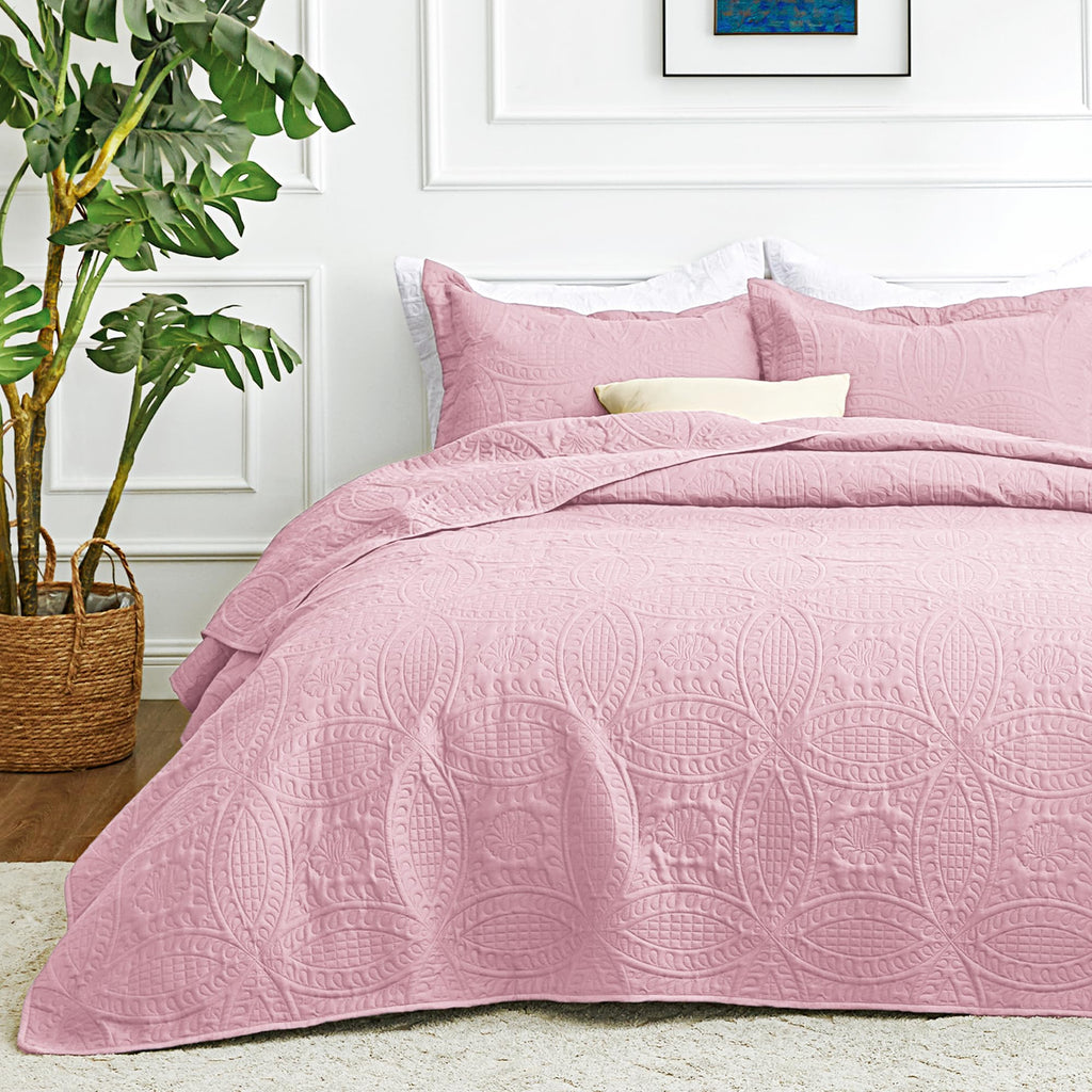 3 Piece Blue Queen Size Coin Pattern Lightweight All Season Quilt Bedspread Set with 2 Pillow Shams