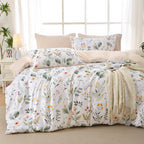 MUXHOMO Duvet Cover Queen Size, Reversible Floral Green Duvet Cover Set with Zipper Closure, 3 Pieces Botanical Patterns Soft Microfiber Bedding Set with 4 Ties (90"x90", 2 Pillow Cases)