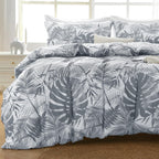 MUXHOMO Duvet Cover Queen Size, Reversible Floral Green Duvet Cover Set with Zipper Closure, 3 Pieces Botanical Patterns Soft Microfiber Bedding Set with 4 Ties (90"x90", 2 Pillow Cases)