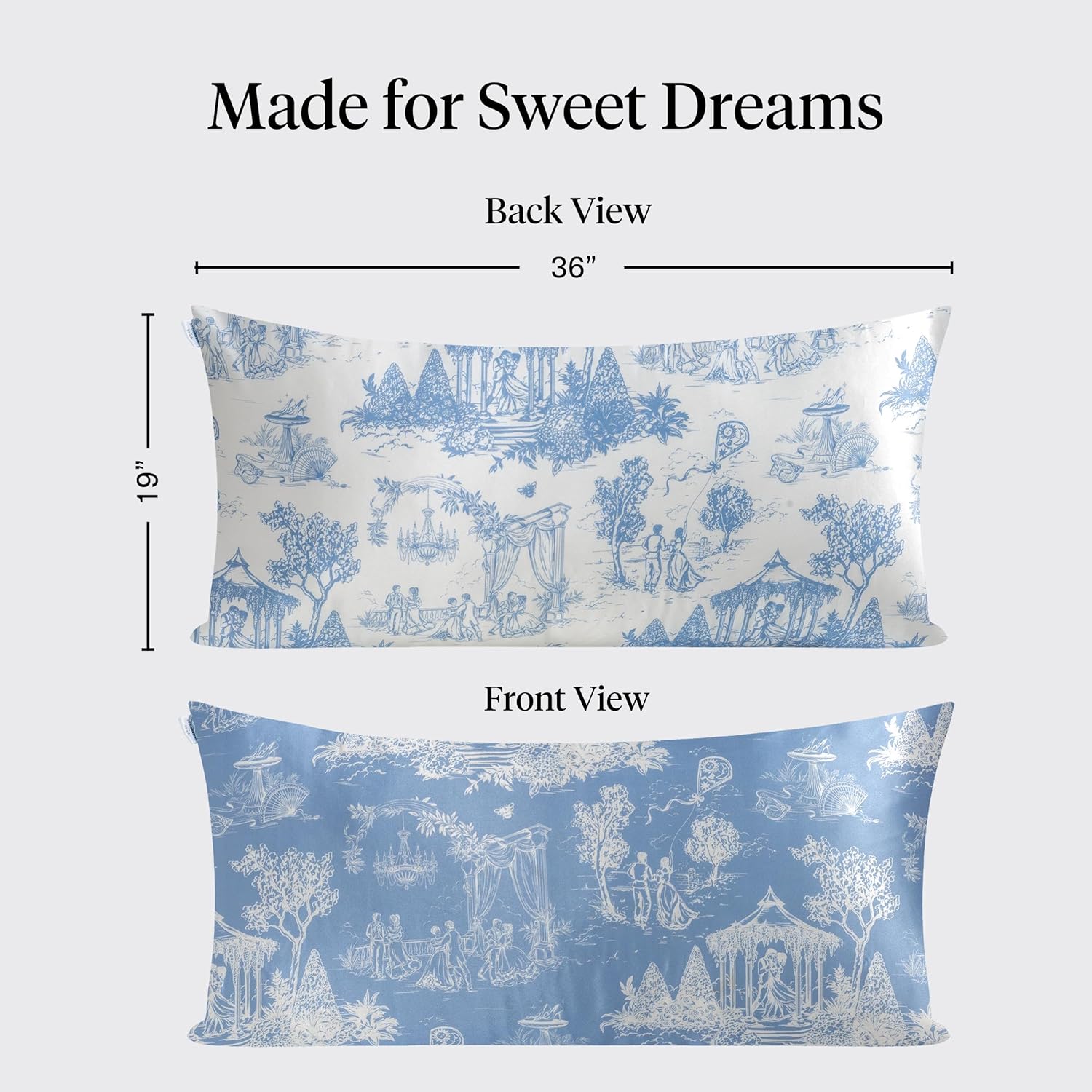 19x36 Garden Toile Zippered Cooling Satin Pillowcase Wrinkle-Soft for Hair & Skin, Softer Than Silk