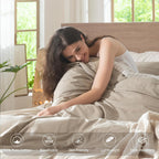 MooMee Bedding Duvet Cover Set 100% Washed Cotton Linen Like Textured Breathable Durable Soft Comfy (Heathered Tannish Linen Grey, Queen 90"x90")