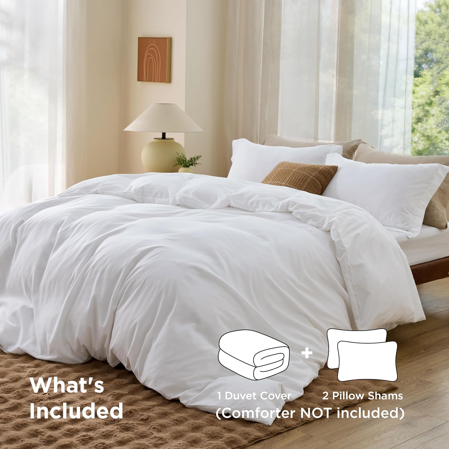 Bedsure White Duvet Cover Queen Size - Soft Double Brushed Bedding Set for Kids & Adults, Zipper Closure, 3 Pieces, Includes 1 Duvet Cover (90"x90") & 2 Pillow Shams, NO Comforter
