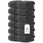White Classic Luxury Dark Gray Hand Towels - Soft 100% Turkish Cotton | Highly Absorbent Hotel spa Bathroom Towel Collection | 16x30 Inch | Set of 6