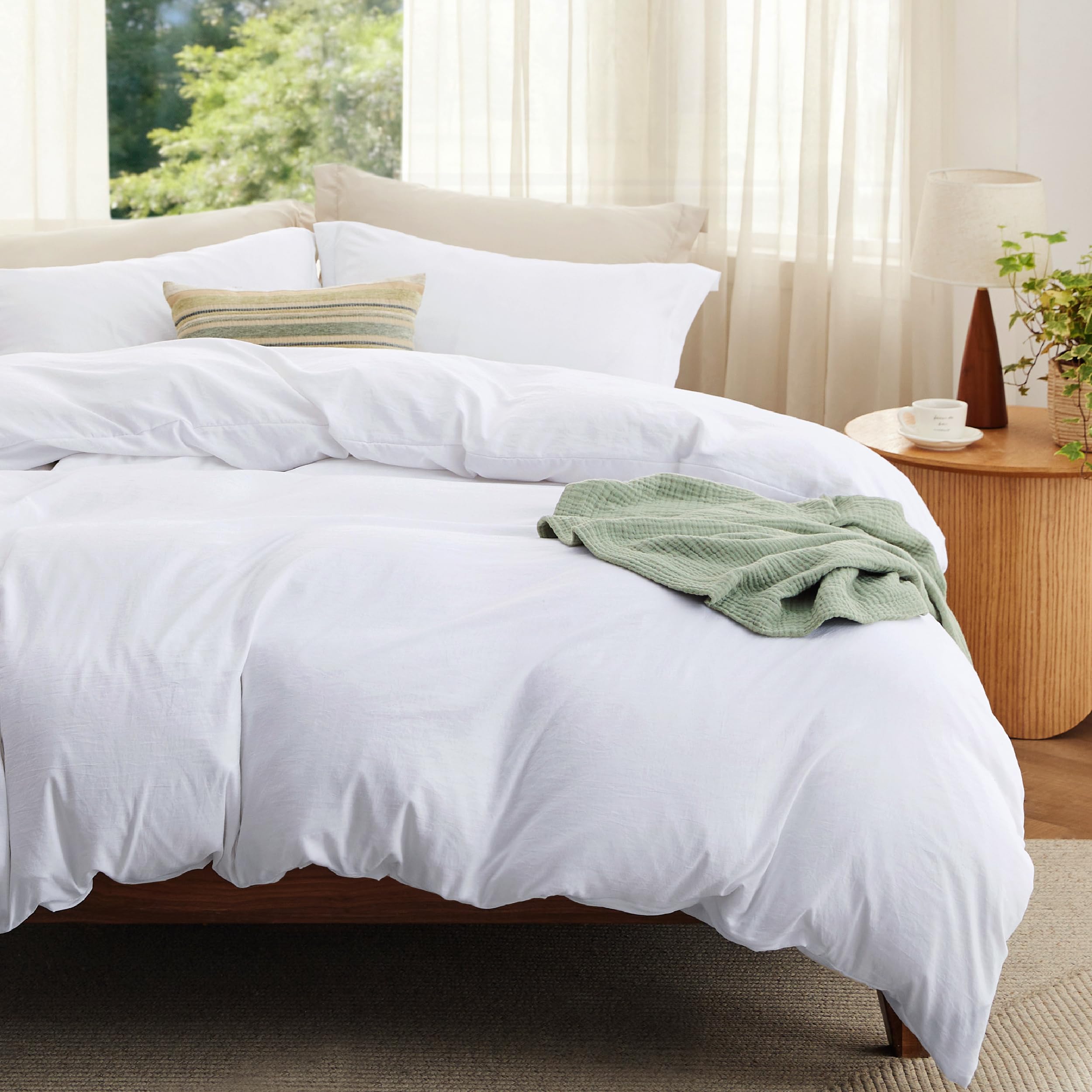 Bedsure White Duvet Cover Queen Size - 3 Pieces Prewashed Cotton-Like Polyester Extra Soft Bedding Set, Includes 1 Duvet Cover 90x90 Inches with Zipper Closure & 2 Pillow Shams, Comforter Not Included