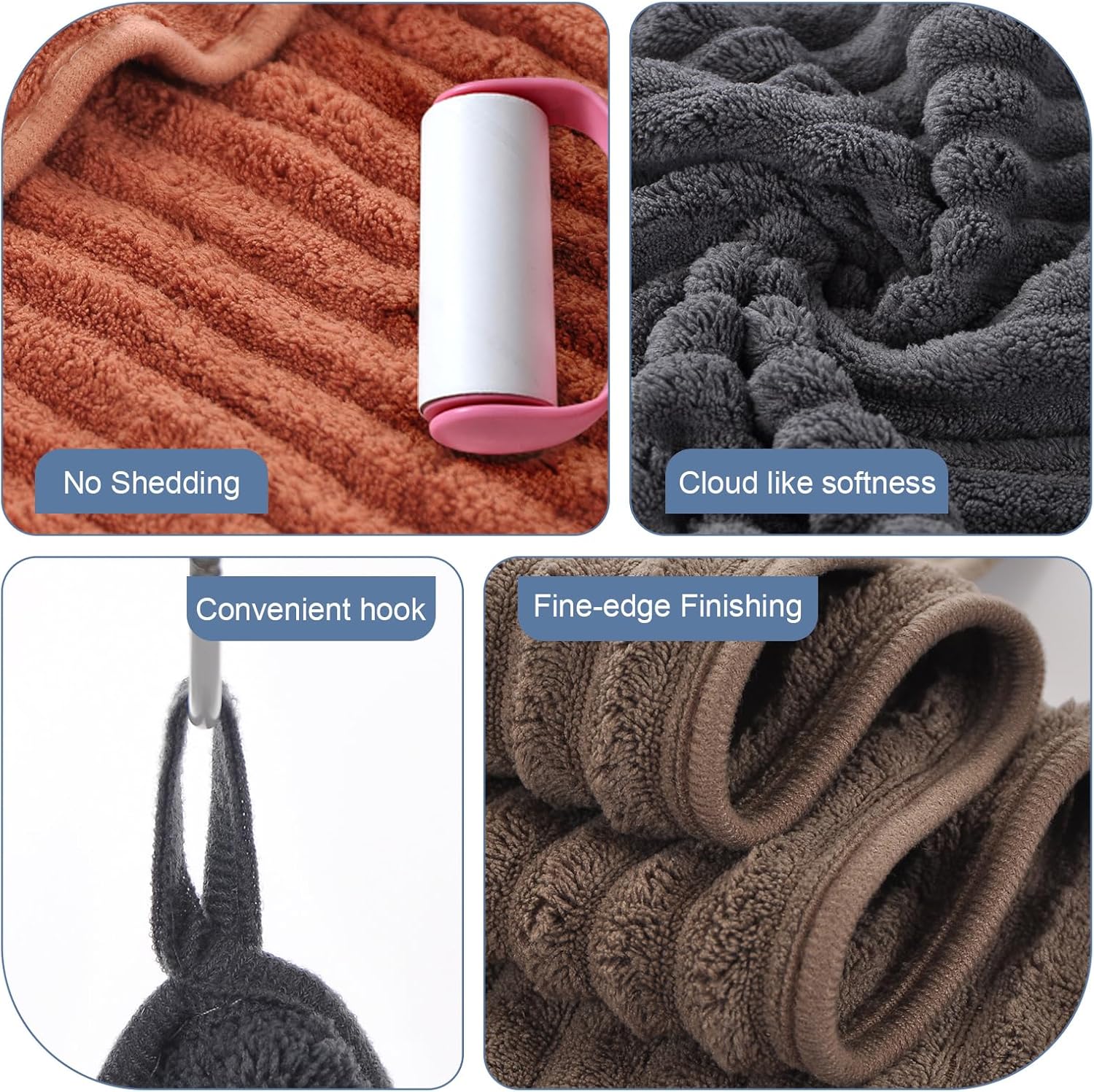 Set of 6 14X29.5 Inch Quick Dry Soft Microfiber Hand Towels with Hanging Loops for Bathroom Spa Kitchen Hotel, Brick Red Dark Grey Brown