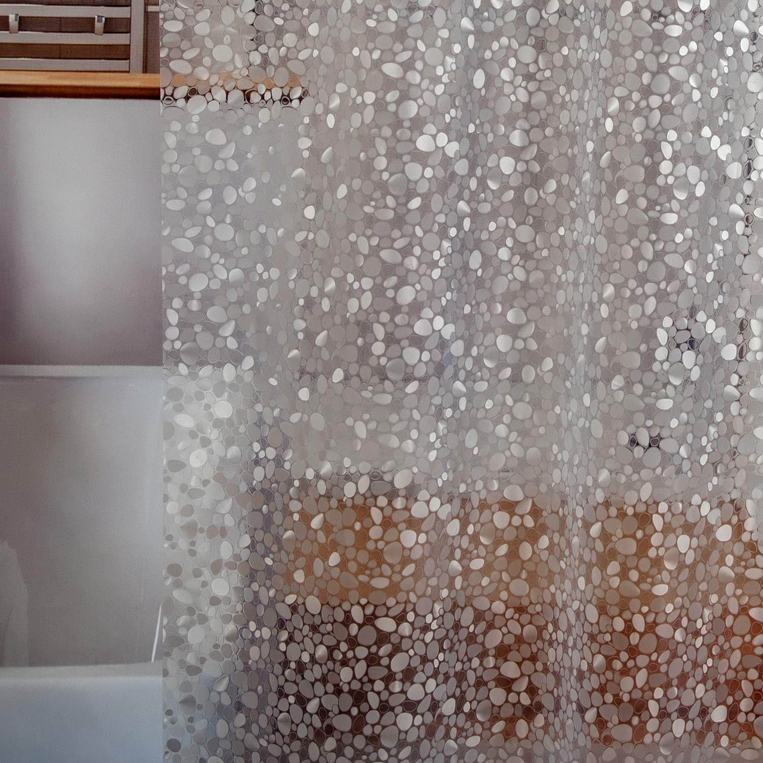 Bostofy Waterproof Shower Curtain Liner 8G EVA Thick Shower Curtain with Heavy Duty 3 Bottom Magnets, Shower Liner for Shower Stall, Bathtubs, 3D Pebble Pattern, 72 x 72,12 Hooks