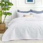 3 Piece Blue Queen Size Coin Pattern Lightweight All Season Quilt Bedspread Set with 2 Pillow Shams
