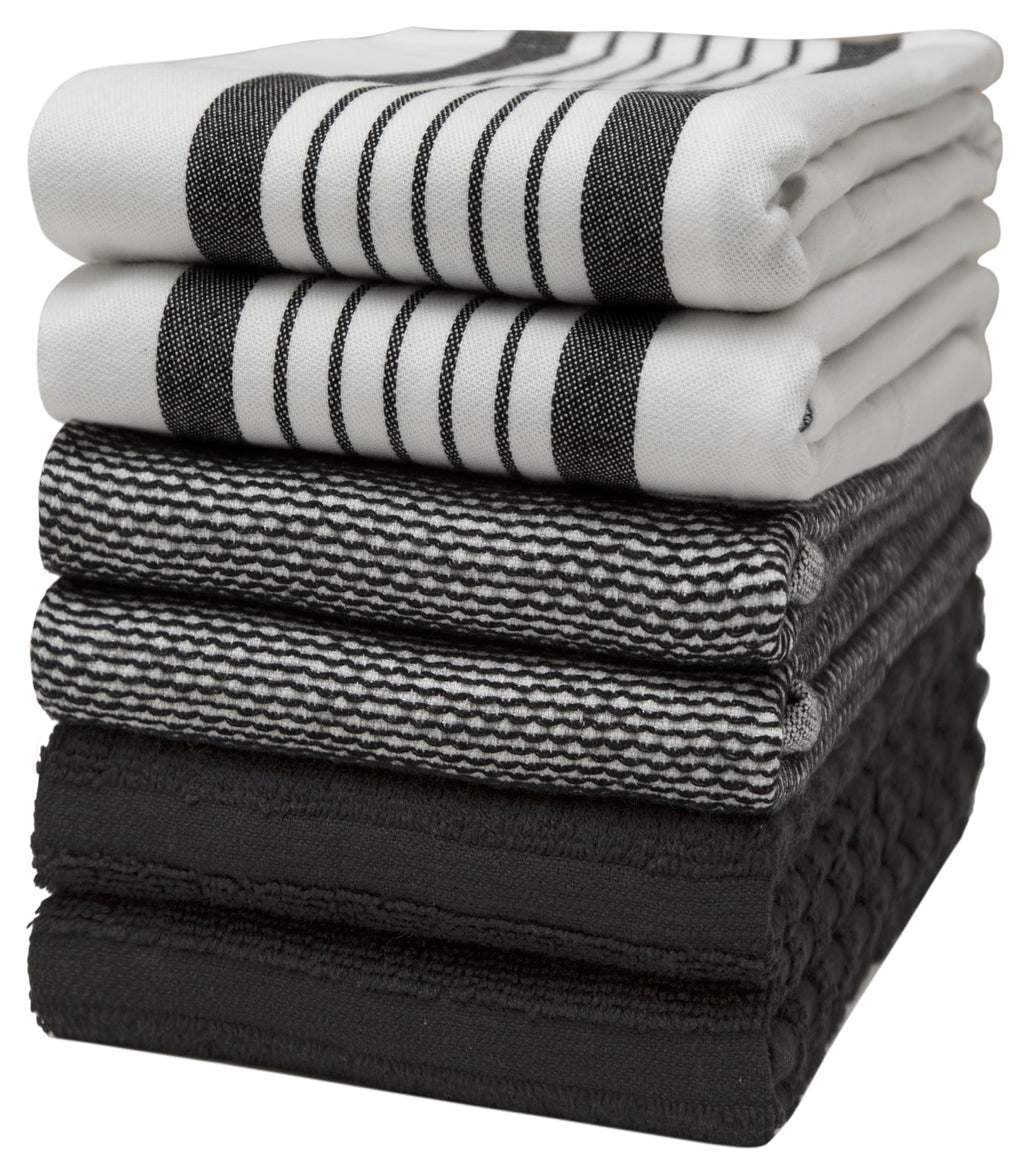 Premium Kitchen Towels (20”x 28”, 6 Pack) | Large Cotton Dish Towels | Flat & Terry Highly Absorbent Kitchen Linen Set with Hanging Loop | Gray