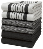 Premium Kitchen Towels (20”x 28”, 6 Pack) | Large Cotton Dish Towels | Flat & Terry Highly Absorbent Kitchen Linen Set with Hanging Loop | Gray