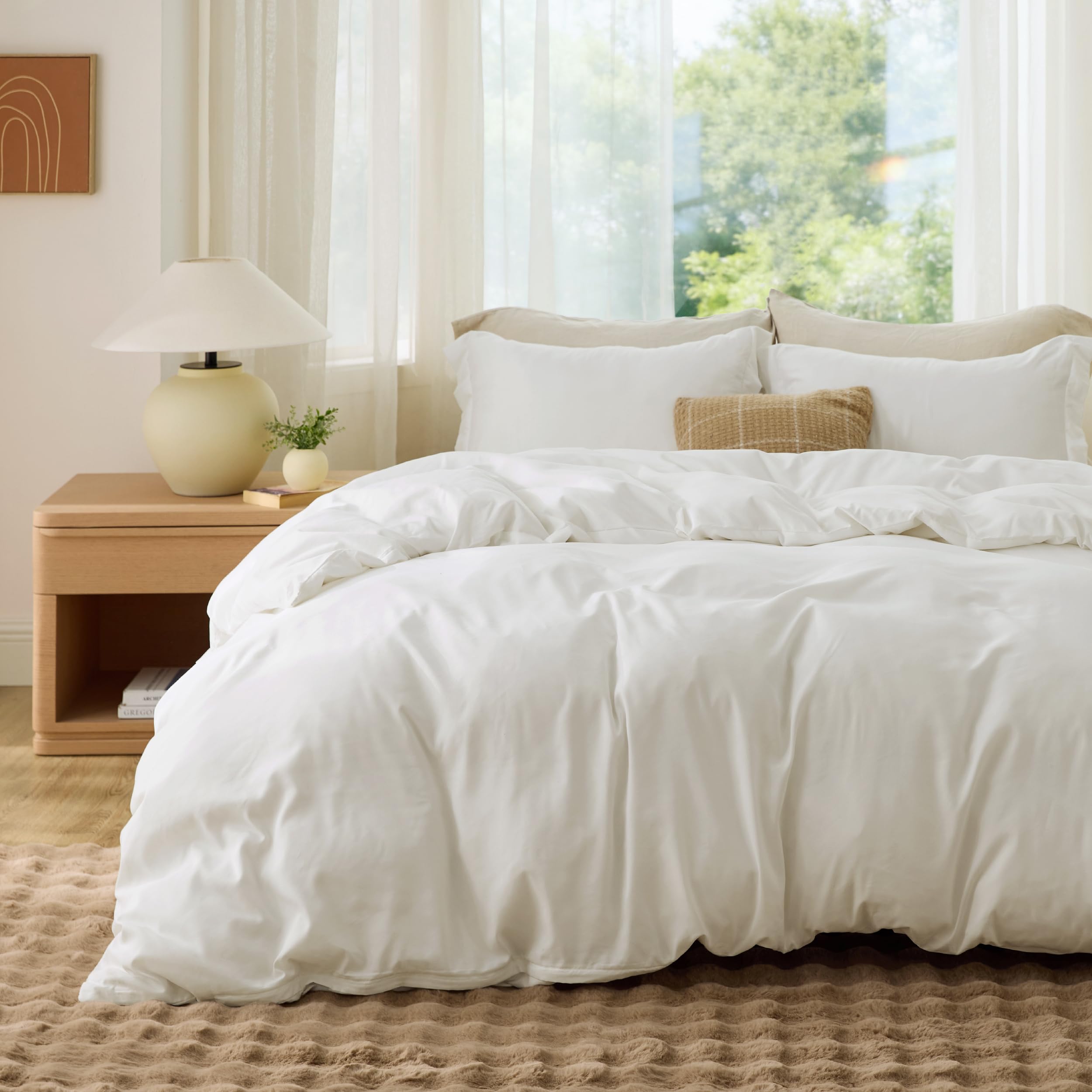 Bedsure White Duvet Cover Queen Size - Soft Double Brushed Bedding Set for Kids & Adults, Zipper Closure, 3 Pieces, Includes 1 Duvet Cover (90"x90") & 2 Pillow Shams, NO Comforter