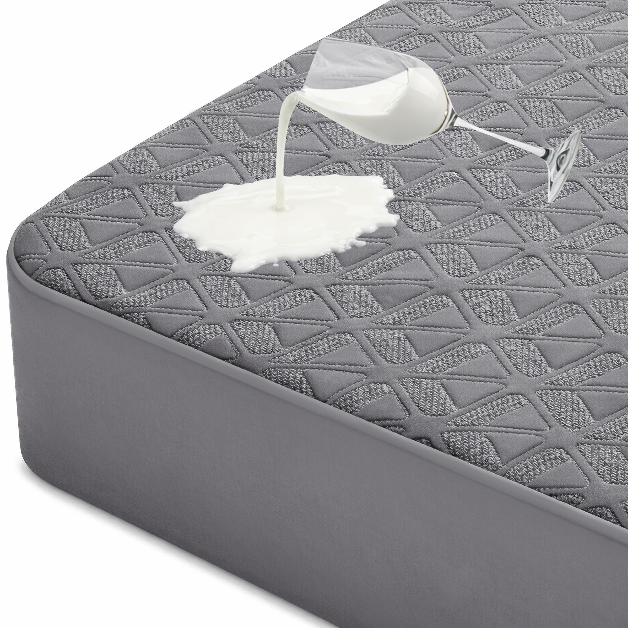 Waterproof Mattress Protector Queen Size, Soft Breathable Mattress Pad with Deep Pocket 8"-21", Noiseless 3D Air Fabric Cooling Mattress Cover for Bed, Machine Washable, Grey
