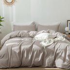 MooMee Bedding Duvet Cover Set 100% Washed Cotton Linen Like Textured Breathable Durable Soft Comfy (Heathered Tannish Linen Grey, Queen 90"x90")