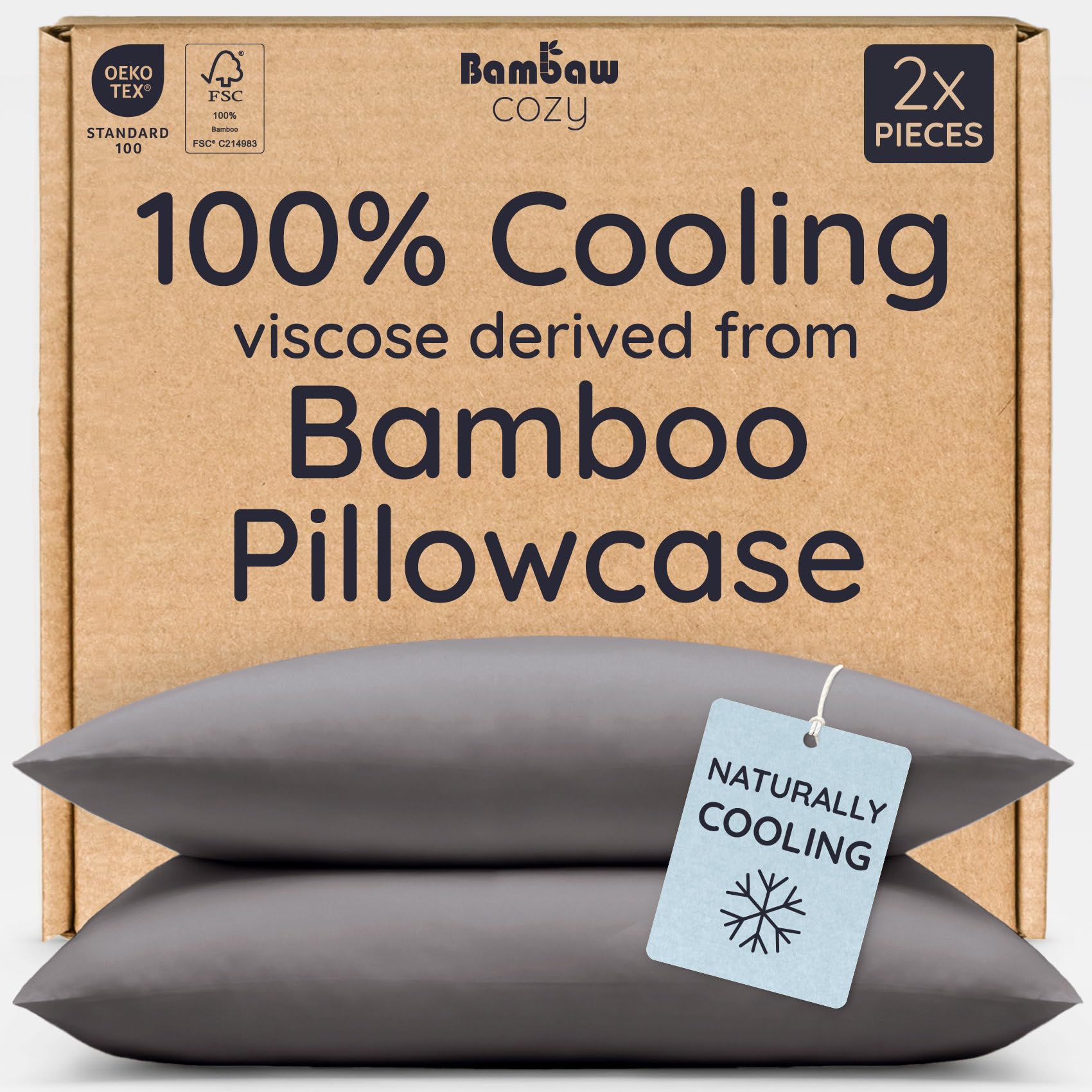 Bambaw 100% Viscose Derived from Bamboo Pillowcase Queen Size – Queen Cooling Pillow Cases Set of 2, with Envelope Closure, Breathable & Super Soft Pillow Cases (Ivory)