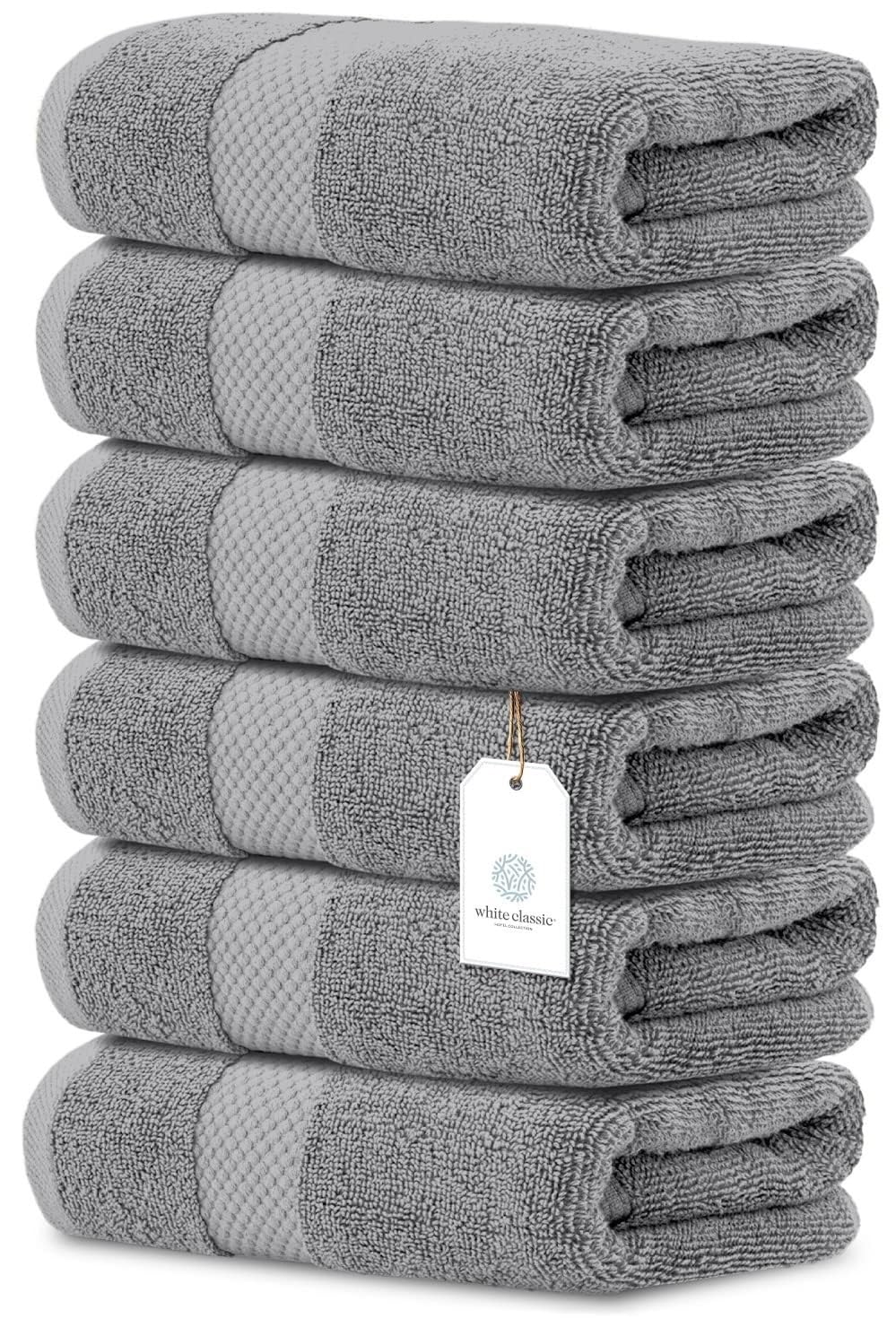 Luxury White Hand Towels - Soft 100% Turkish Cotton | Highly Absorbent Hotel spa Bathroom Towel Collection | 16x30 Inch | Set of 6