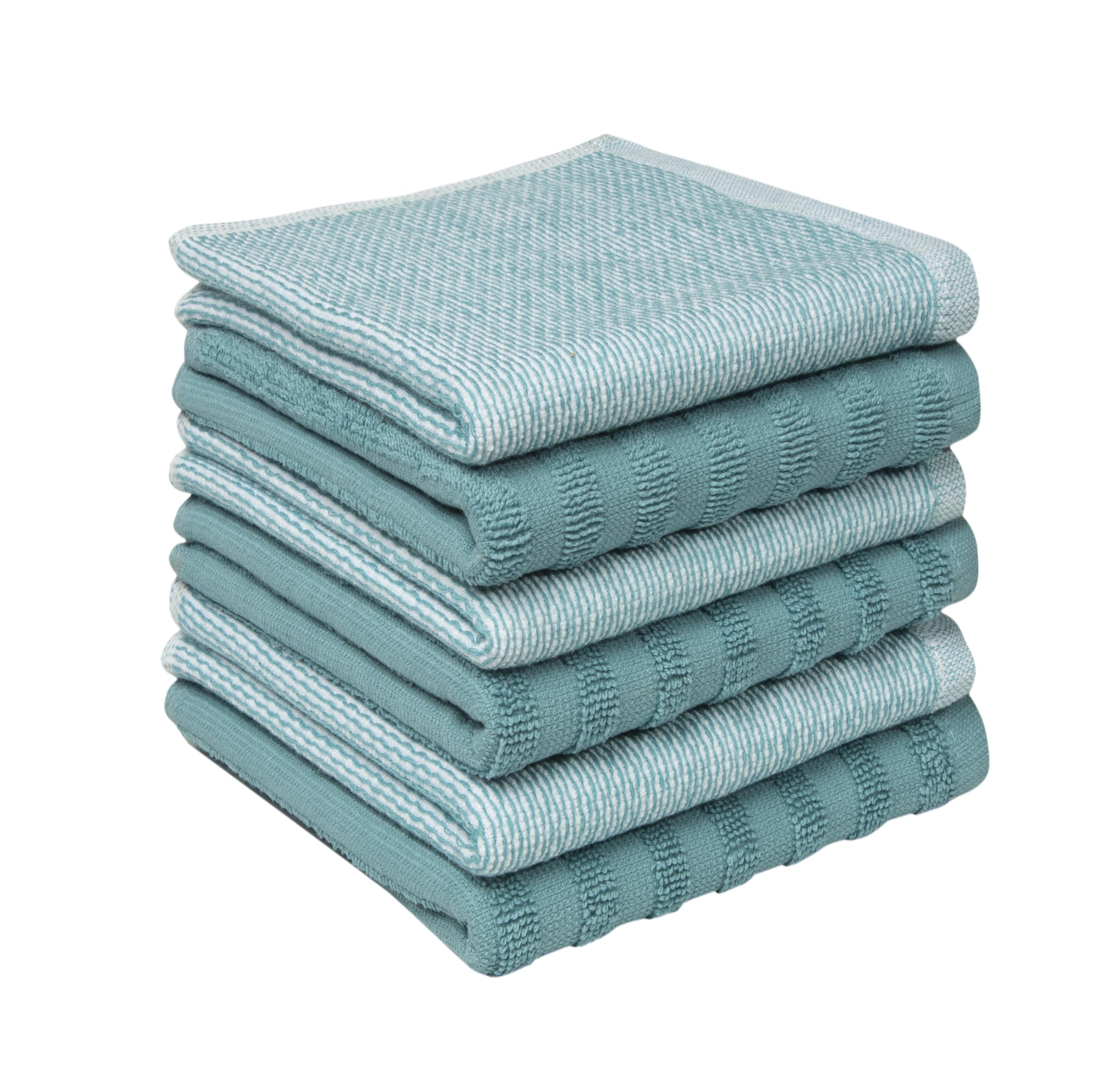 Premium Kitchen Towels (20”x 28”, 6 Pack) | Large Cotton Dish Towels | Flat & Terry Highly Absorbent Kitchen Linen Set with Hanging Loop | Gray