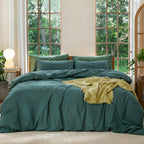 MooMee Bedding Duvet Cover Set 100% Washed Cotton Linen Like Textured Breathable Durable Soft Comfy (Heathered Tannish Linen Grey, Queen 90"x90")