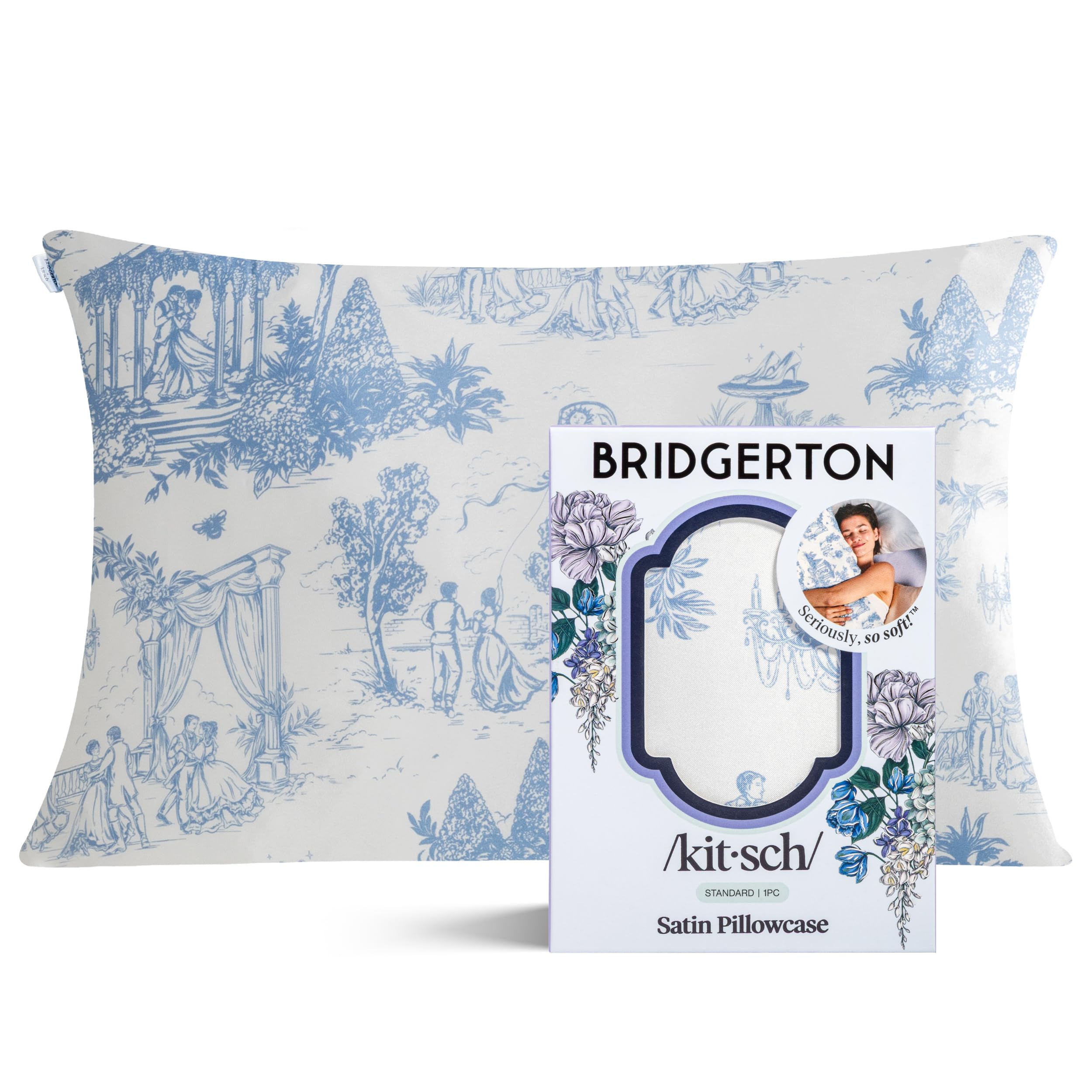 19x36 Garden Toile Zippered Cooling Satin Pillowcase Wrinkle-Soft for Hair & Skin, Softer Than Silk