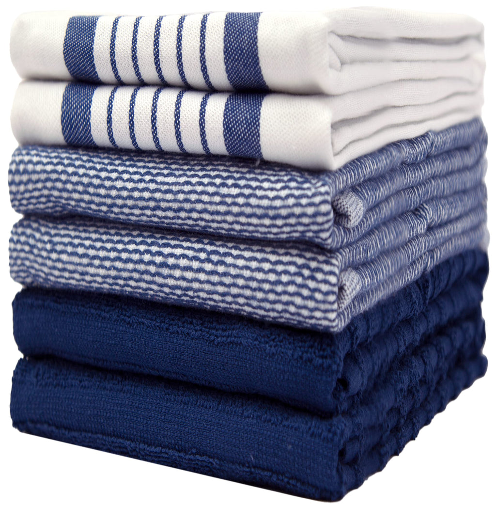 Premium Kitchen Towels (20”x 28”, 6 Pack) | Large Cotton Dish Towels | Flat & Terry Highly Absorbent Kitchen Linen Set with Hanging Loop | Gray
