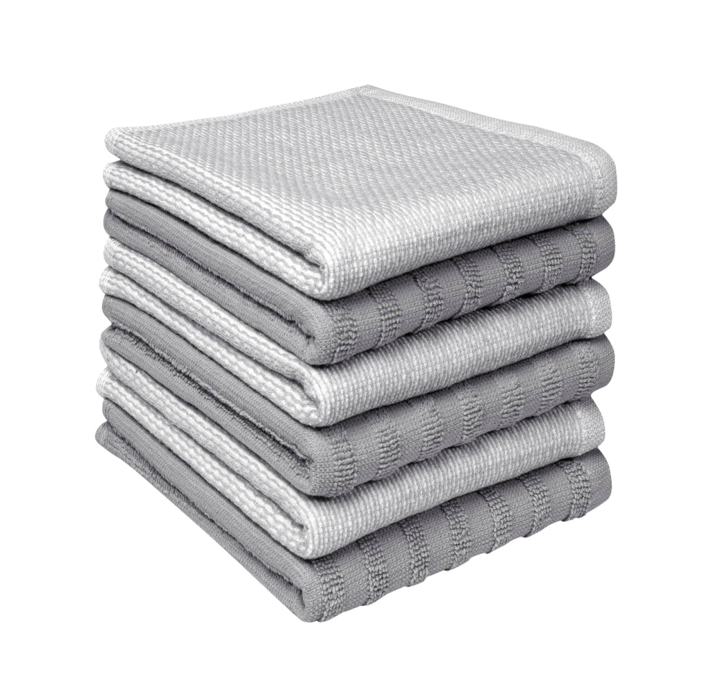 Premium Kitchen Towels (20”x 28”, 6 Pack) | Large Cotton Dish Towels | Flat & Terry Highly Absorbent Kitchen Linen Set with Hanging Loop | Gray