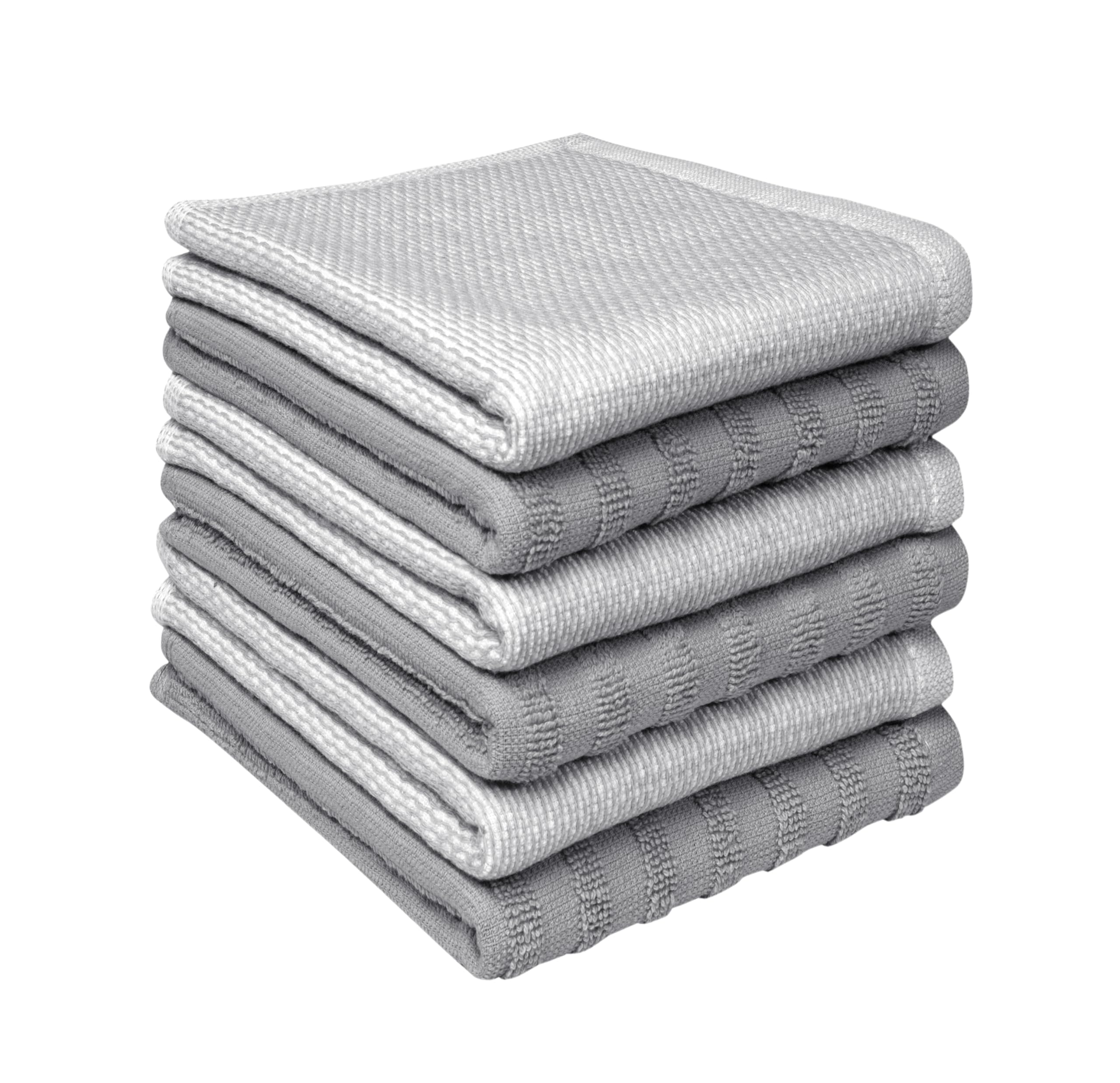 Premium Kitchen Towels (20”x 28”, 6 Pack) | Large Cotton Dish Towels | Flat & Terry Highly Absorbent Kitchen Linen Set with Hanging Loop | Gray