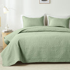 akkialla Queen Quilt Bedding Set,Olive Green Ultrasonic Full/Queen Quilt Set,Lightweight Soft Bedspread Coverlet,Modern Style Coin Pattern Bed Cover for All Seasons,3 Piece(1 Quilt,2 Pillow Shams)