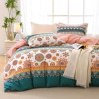 MUXHOMO Duvet Cover Queen Size, Reversible Floral Green Duvet Cover Set with Zipper Closure, 3 Pieces Botanical Patterns Soft Microfiber Bedding Set with 4 Ties (90"x90", 2 Pillow Cases)