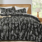 MUXHOMO Duvet Cover Queen Size, Reversible Floral Green Duvet Cover Set with Zipper Closure, 3 Pieces Botanical Patterns Soft Microfiber Bedding Set with 4 Ties (90"x90", 2 Pillow Cases)