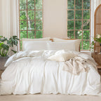 MooMee Bedding Duvet Cover Set 100% Washed Cotton Linen Like Textured Breathable Durable Soft Comfy (Heathered Tannish Linen Grey, Queen 90"x90")