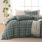 MUXHOMO Duvet Cover Queen Size, Reversible Floral Green Duvet Cover Set with Zipper Closure, 3 Pieces Botanical Patterns Soft Microfiber Bedding Set with 4 Ties (90"x90", 2 Pillow Cases)