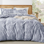 MUXHOMO Duvet Cover Queen Size, Reversible Floral Green Duvet Cover Set with Zipper Closure, 3 Pieces Botanical Patterns Soft Microfiber Bedding Set with 4 Ties (90"x90", 2 Pillow Cases)