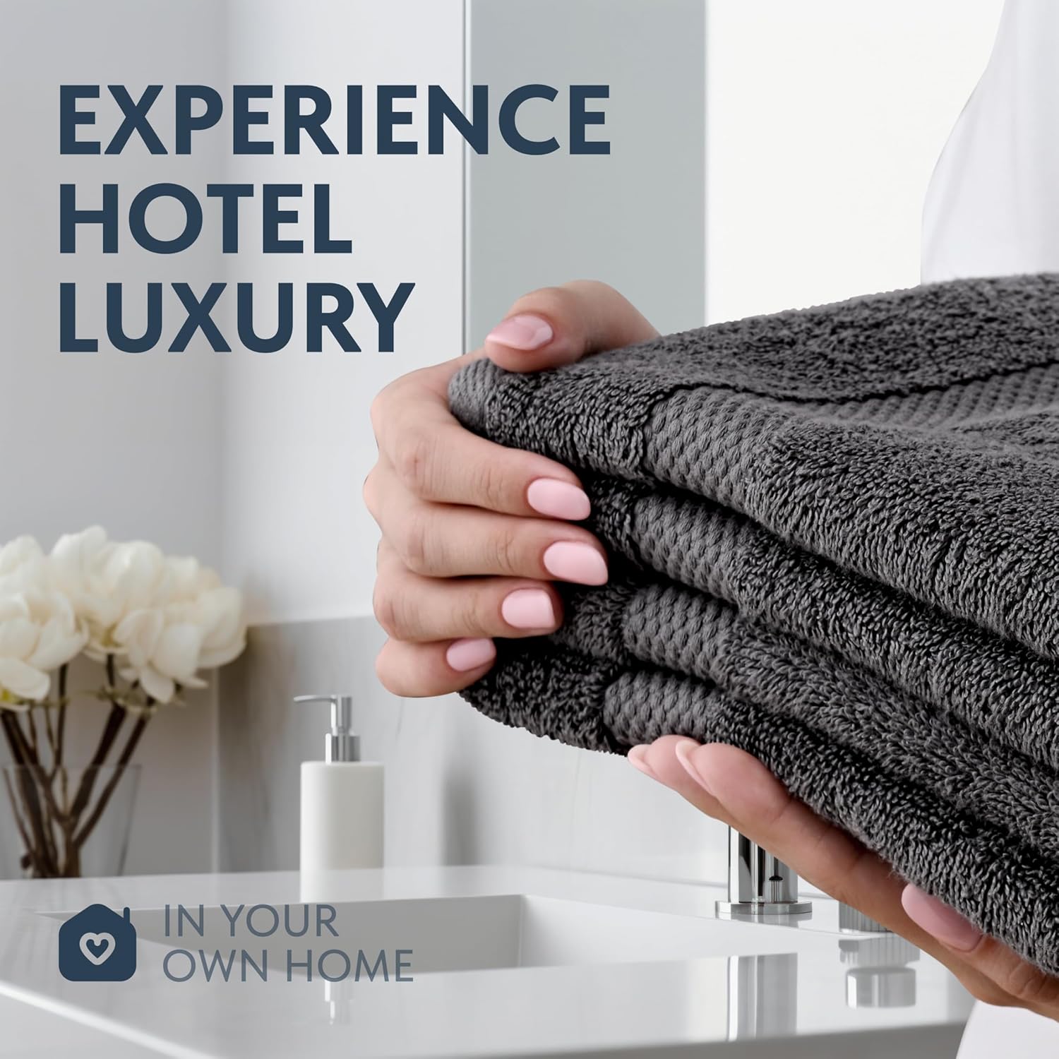 White Classic Luxury Dark Gray Hand Towels - Soft 100% Turkish Cotton | Highly Absorbent Hotel spa Bathroom Towel Collection | 16x30 Inch | Set of 6