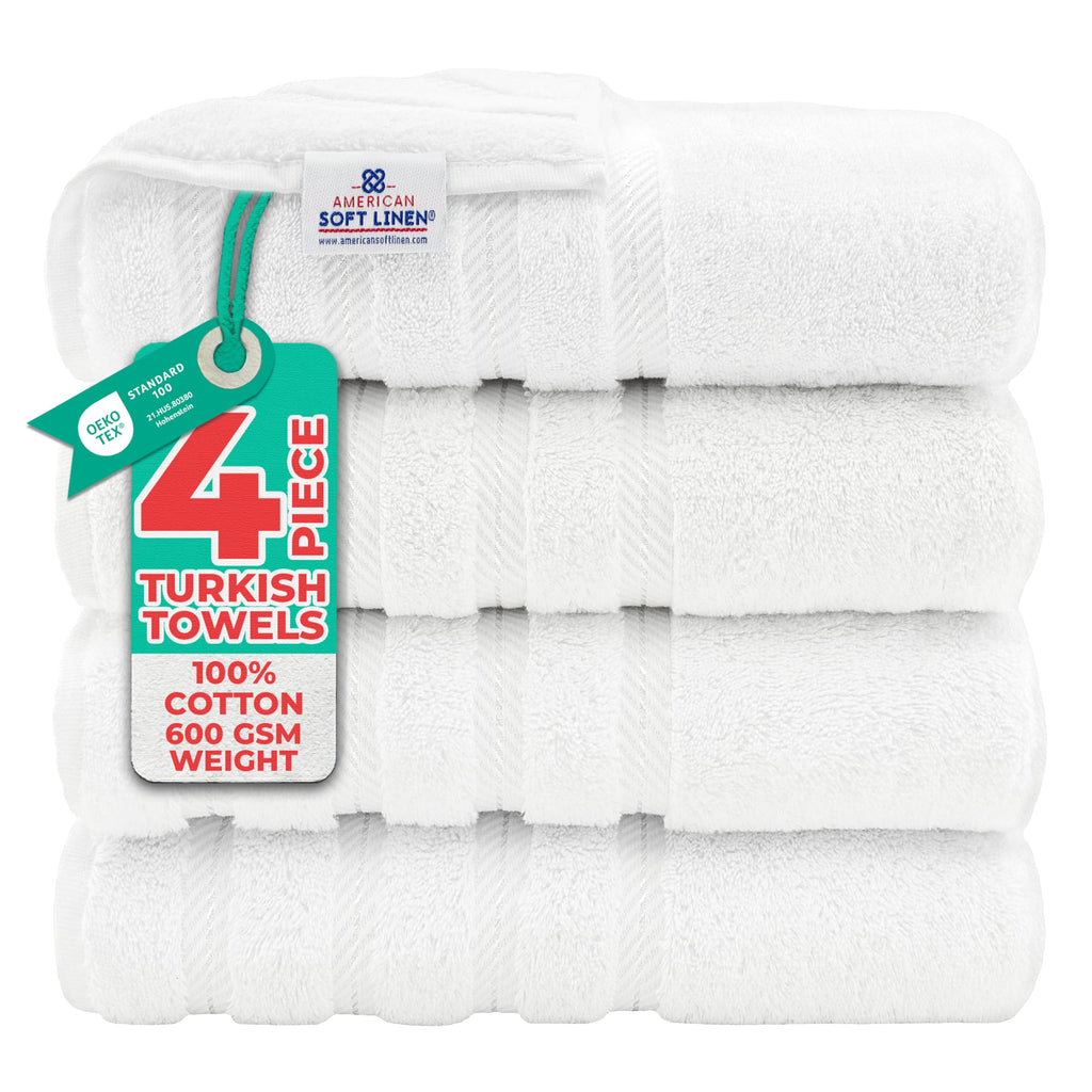 American Soft Linen Luxury Hand Towels for Bathroom, 100% Cotton Turkish 4 Piece Hand Towel Set, 600 GSM Hand Face Towels for Kitchen, White Hand Towels