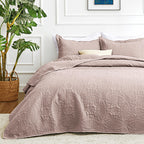 3 Piece Blue Queen Size Coin Pattern Lightweight All Season Quilt Bedspread Set with 2 Pillow Shams