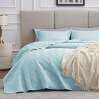 3 Piece Blue Queen Size Coin Pattern Lightweight All Season Quilt Bedspread Set with 2 Pillow Shams