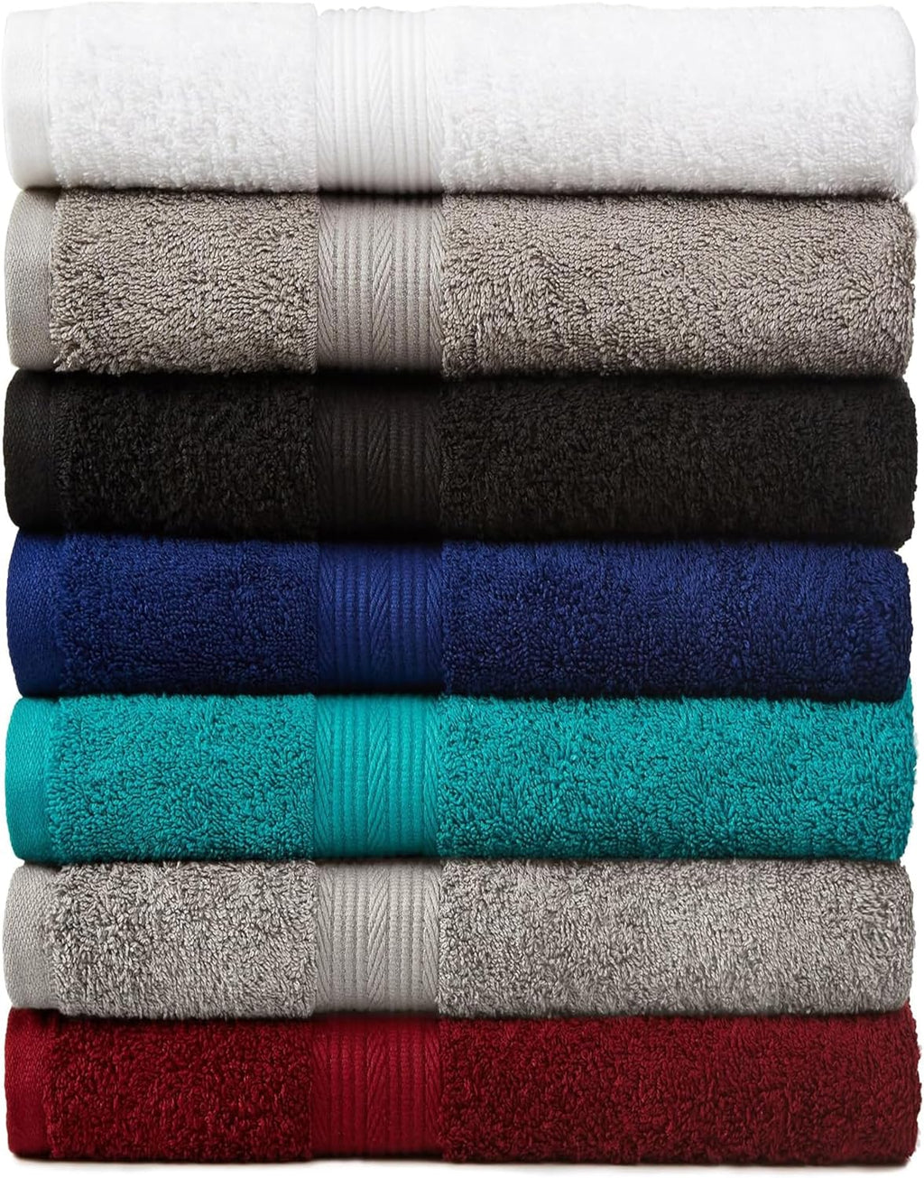 Amazon Basics 6-Piece Highly Absorbent Fade-Resistant Towel Set, 100% Cotton Towels for Bathroom, Soft, 2 Bath Towels, 2 Hand Towels, 2 Washcloths, Black