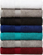 Amazon Basics 6-Piece Highly Absorbent Fade-Resistant Towel Set, 100% Cotton Towels for Bathroom, Soft, 2 Bath Towels, 2 Hand Towels, 2 Washcloths, Black