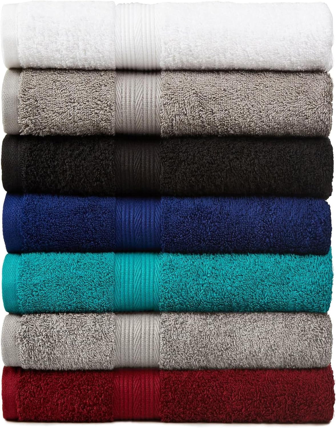 Amazon Basics 6-Piece Highly Absorbent Fade-Resistant Towel Set, 100% Cotton Towels for Bathroom, Soft, 2 Bath Towels, 2 Hand Towels, 2 Washcloths, Black
