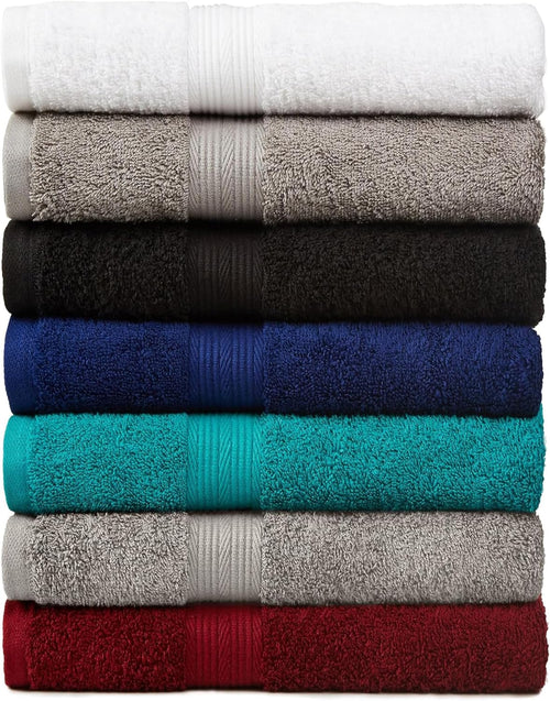 Amazon Basics 6-Piece Highly Absorbent Fade-Resistant Towel Set, 100% Cotton Towels for Bathroom, Soft, 2 Bath Towels, 2 Hand Towels, 2 Washcloths, Black