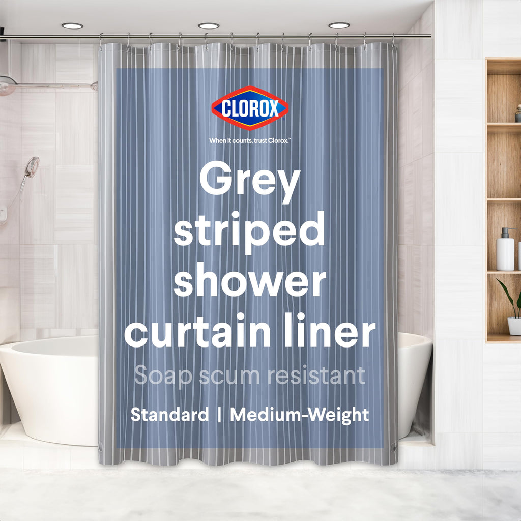 Clorox Shower Curtain Liner & Hooks, Premium Lightweight Flexible Waterproof 4g PEVA for Bathroom with Weighted Magnets, Standard Size 70" x 72", Frosty 1 Pack