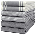 Premium Kitchen Towels (20”x 28”, 6 Pack) | Large Cotton Dish Towels | Flat & Terry Highly Absorbent Kitchen Linen Set with Hanging Loop | Gray