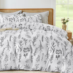 MUXHOMO Duvet Cover Queen Size, Reversible Floral Green Duvet Cover Set with Zipper Closure, 3 Pieces Botanical Patterns Soft Microfiber Bedding Set with 4 Ties (90"x90", 2 Pillow Cases)