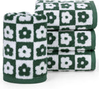 Jacquotha Cotton Hand Towels Green Checkered Floral - Quick Drying Hand Towel Set of 4, for Bathroom Kitchen Decor, 29” x 13”