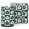 Jacquotha Cotton Hand Towels Green Checkered Floral - Quick Drying Hand Towel Set of 4, for Bathroom Kitchen Decor, 29” x 13”