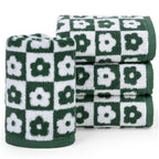 Jacquotha Cotton Hand Towels Green Checkered Floral - Quick Drying Hand Towel Set of 4, for Bathroom Kitchen Decor, 29” x 13”