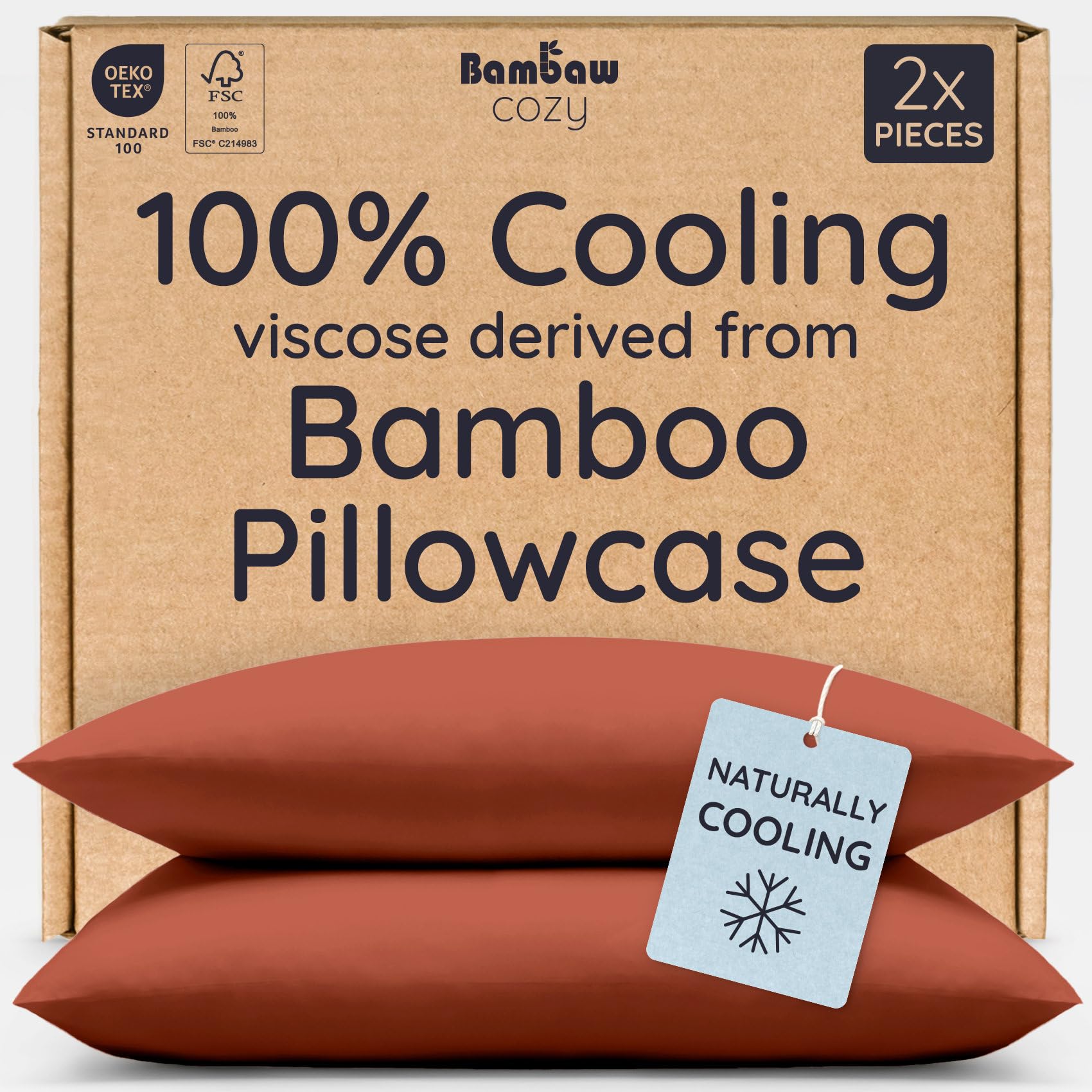 Bambaw 100% Viscose Derived from Bamboo Pillowcase Queen Size – Queen Cooling Pillow Cases Set of 2, with Envelope Closure, Breathable & Super Soft Pillow Cases (Ivory)