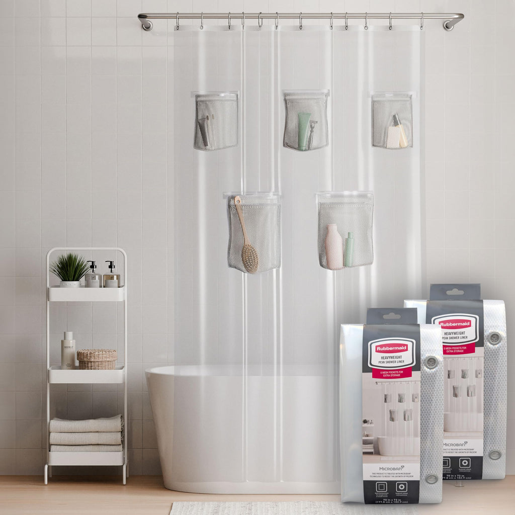 Rubbermaid Frosty Shower Curtain Liner, Waterproof Heavyweight PEVA Shower Liner for Bathroom, with Magnets and Rustproof Charcoal Gray Grommets, 70x72, Standard Size, Frosty
